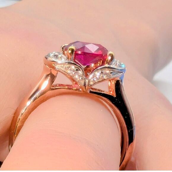 Eterno Rose Gold 925 Sterling Bella Luce Remy Cut Lab Ruby & White CZ Ring Sz 8 - Picture 2 of 9
